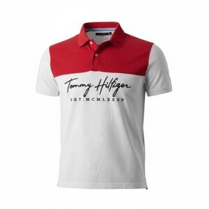 Vintage Rare Tommy Hilfiger Red White Colorblock Script Logo Polo- Men's M